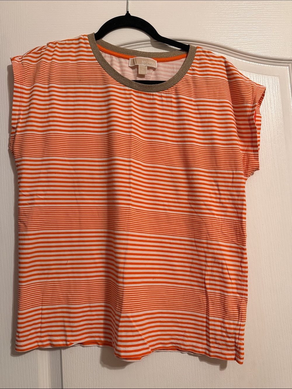 Michael Michael Kors Striped Tee in White & Orange